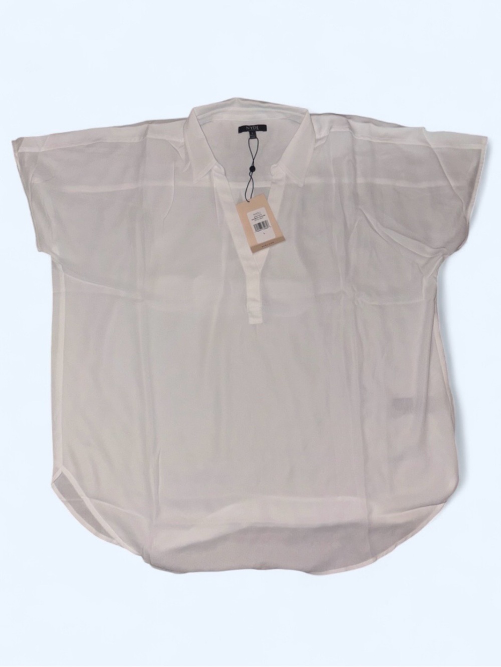 NWT NYDJ Boutique White Sheer V-Neck Blouse - Size Large